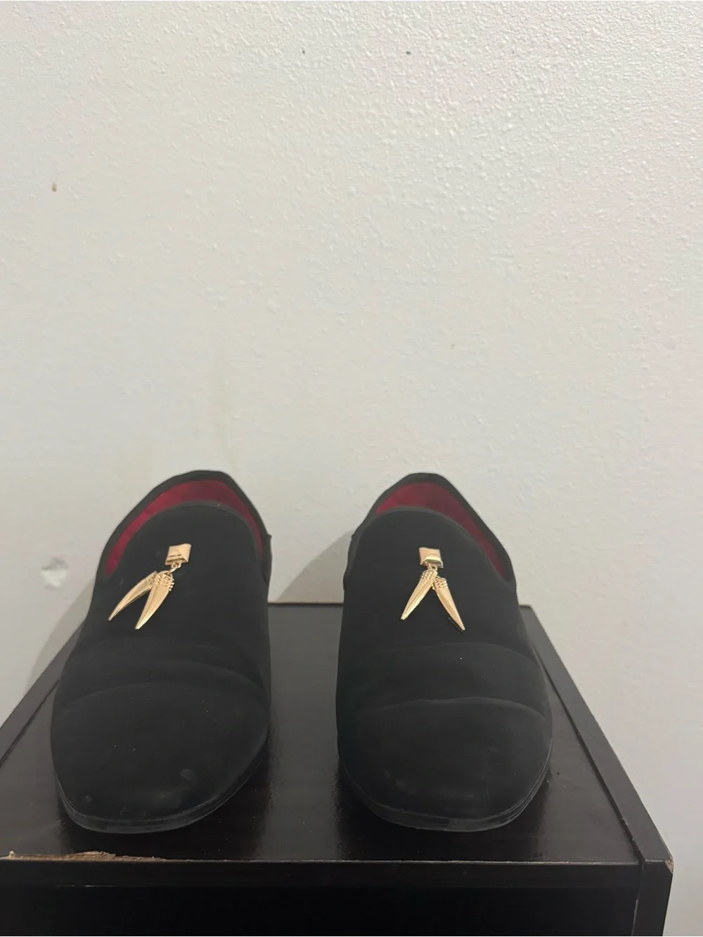 Milano Black Velvet Slip-On Loafers with Gold Tassel Accent